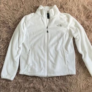 North face white fuzzy zip up